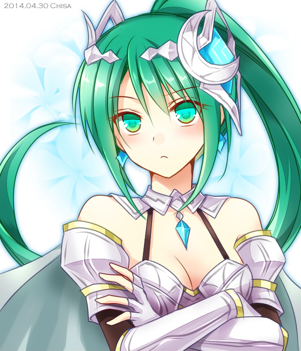 1girl, aqua_eyes, aqua_hair, artemis_(p&amp;d), bad_id, bad_pixiv_id, bare_shoulders, breasts