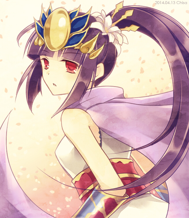 1girl, bad_id, bad_pixiv_id, bare_shoulders, black_hair, breasts, female_focus, headdress