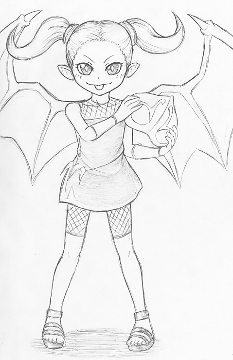 1girl, :p, demon_girl, demon_wings, duel_monster, fabled_topi, female_focus, fishnets