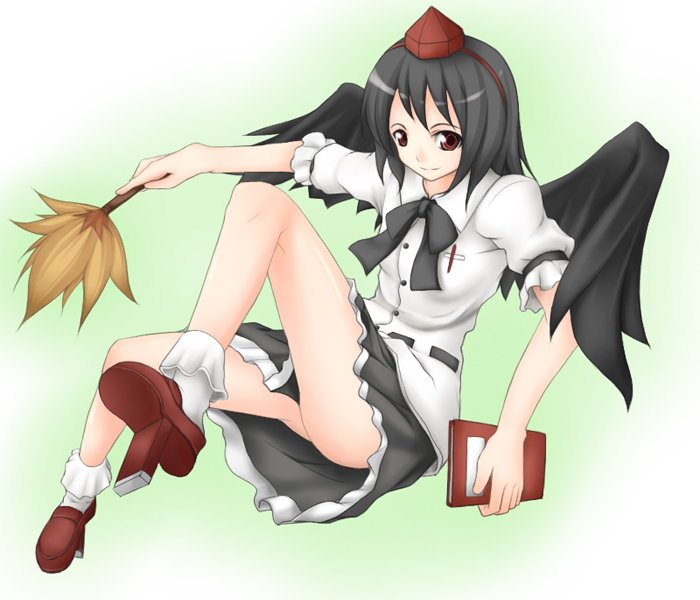 1girl, bad_id, bad_pixiv_id, black_hair, female_focus, geta, hat, looking_at_viewer