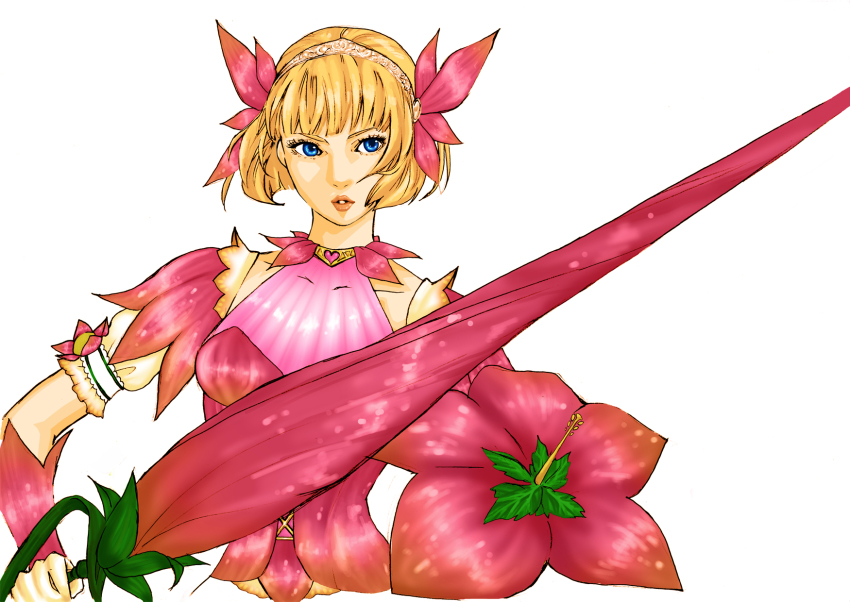 1girl, blonde_hair, blue_eyes, bob_cut, capcom, female_focus, hairband, halterneck