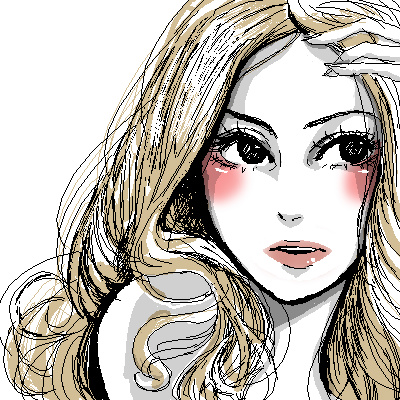 1girl, blonde_hair, blush, female_focus, katahira_kouji, lipstick, long_hair, looking_away