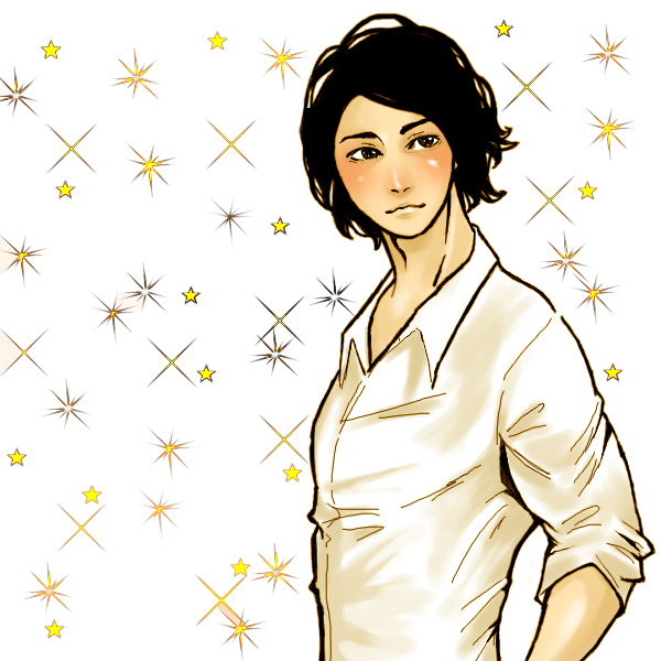 1boy, bishounen, black_eyes, black_hair, katahira_kouji, light_smile, looking_away, male_focus