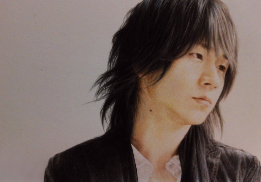 1boy, bad_id, bad_pixiv_id, black_eyes, black_hair, colored_pencil_(medium), j-rock, jacket