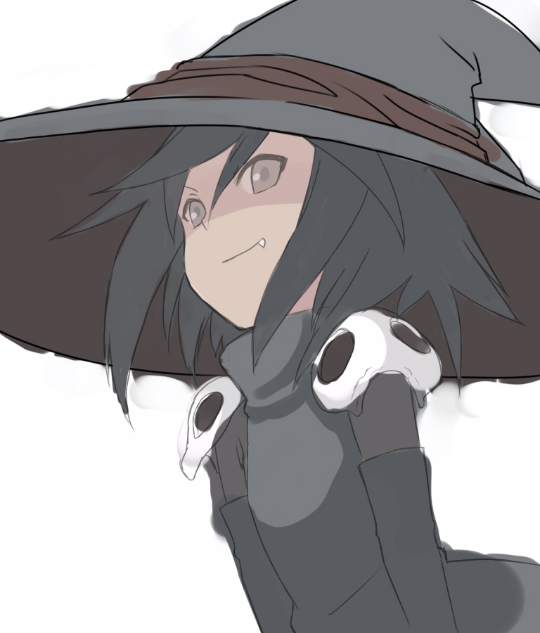 1990s_(style), elbow_gloves, fang, gloves, hat, kirisato_itsuki, omishi_magical_theater_risky_safety, retro_artstyle, risky, risky_safety, shinigami, sketch, skull, solo, witch, witch_hat