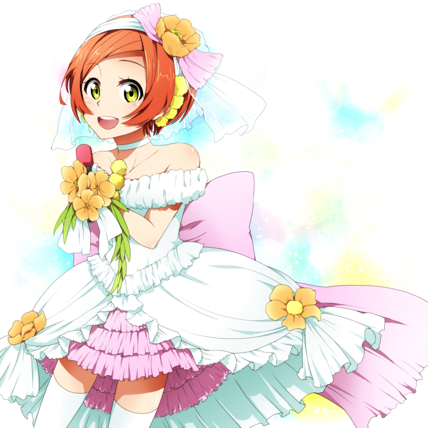 10s, 1girl, :d, bare_shoulders, brown_hair, choker, dress, female_focus