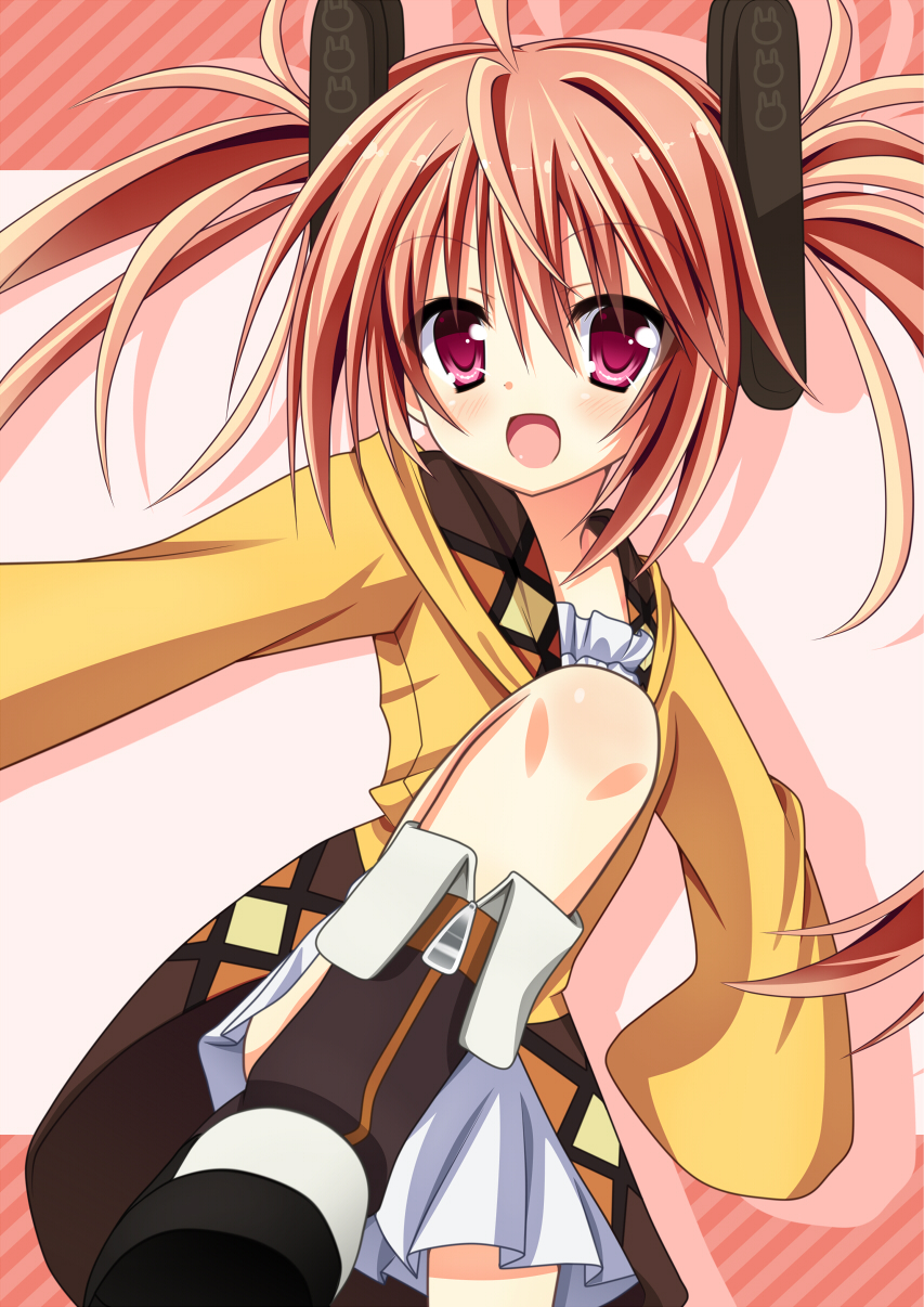 10s, 1girl, aihara_enju, black_bullet, female_focus, highres, jyon1008, long_hair, looking_at_viewer, open_mouth, orange_hair, pink_eyes, solo, twintails