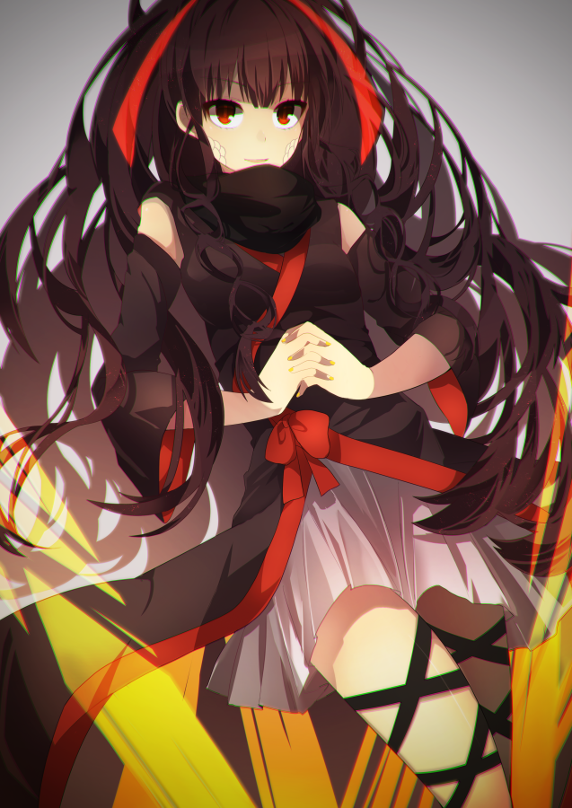 1girl, azami_(kagerou_project), bad_id, bad_pixiv_id, black_hair, detached_sleeves, snake_hair, japanese_clothes