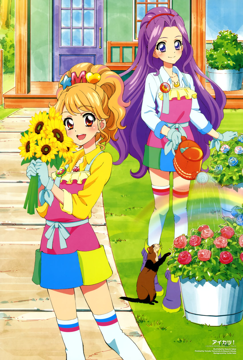 10s, 2girls, absurdres, aikatsu!, aikatsu!_(series), animage, animal, apron