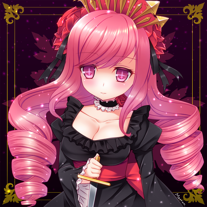 1girl, bad_id, bad_pixiv_id, bemani, blush, breasts, cleavage, drill_hair