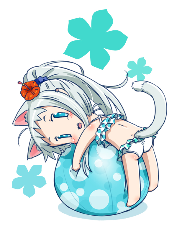 10s, 1girl, animal_ears, ano_hi_mita_hana_no_namae_wo_bokutachi_wa_mada_shiranai., ass, ball, beachball, bikini