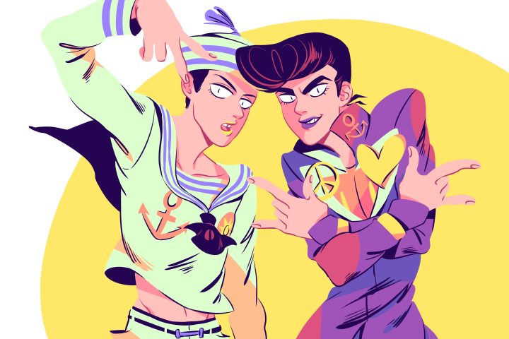 2boys, 6hours_(fancycars), anchor, dixie_cup_hat, gakuran, hat, heart, higashikata_josuke