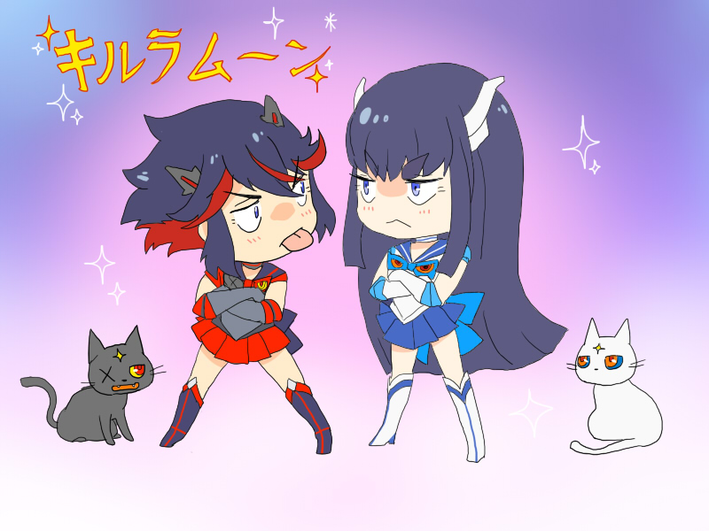 2girls, animalization, bishoujo_senshi_sailor_moon, boots, cat, chibi, cosplay, crossed_arms