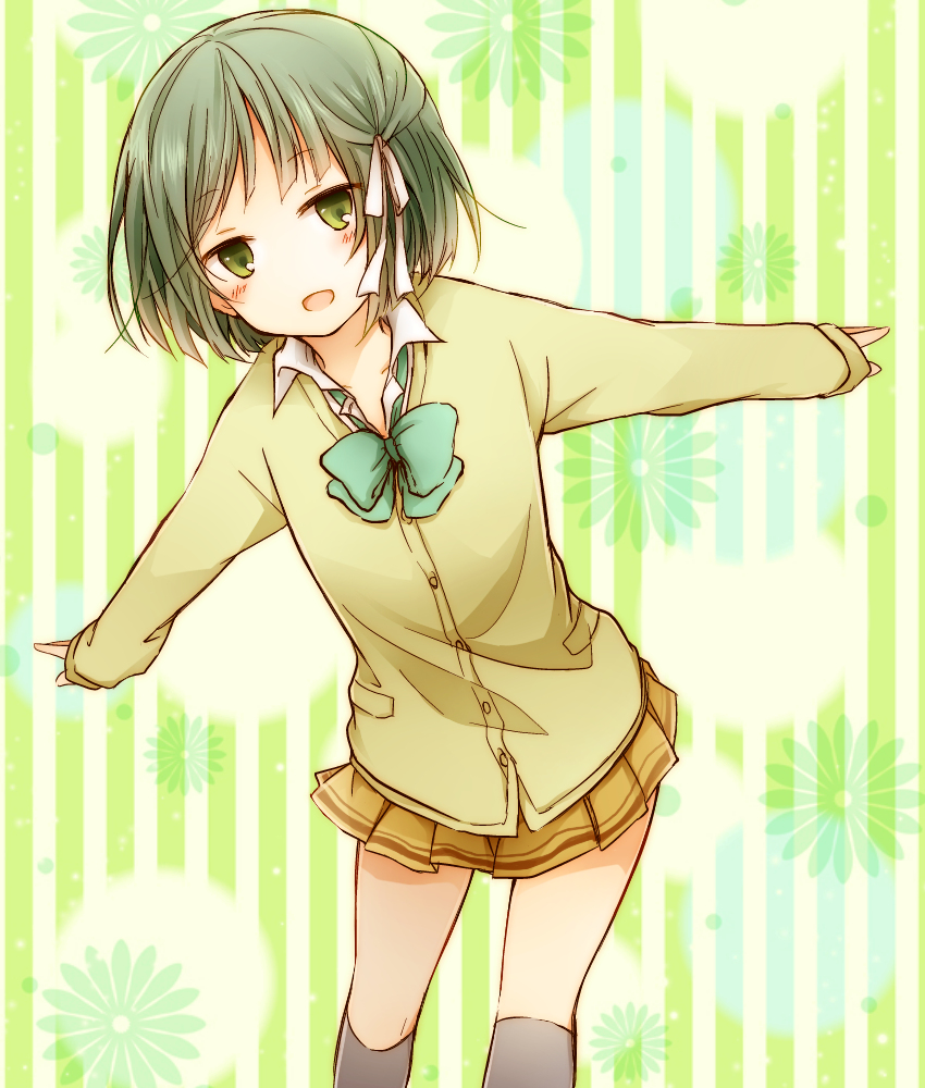 10s, 1girl, bow, cardigan, female_focus, isshuukan_friends, long_sleeves, pleated_skirt