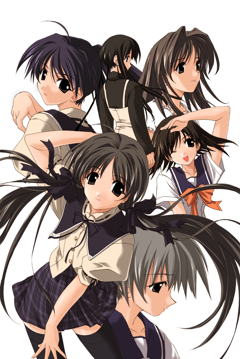 6+girls, brown_eyes, brown_hair, memories_off, memories_off_2nd, minami_tsubame, multiple_girls, one_eye_closed