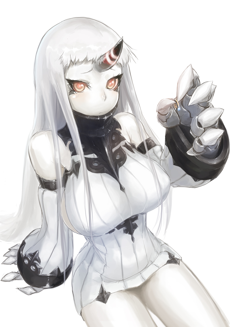 10s, 1girl, abyssal_ship, bare_shoulders, breasts, claws, detached_sleeves, dress