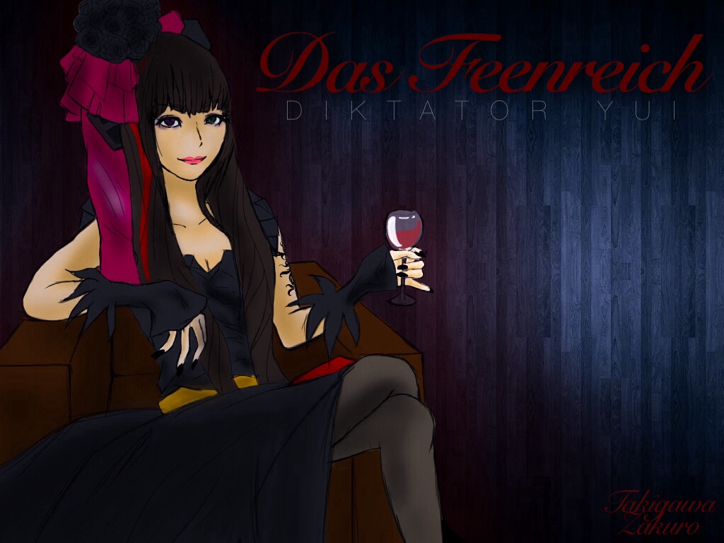 1girl, alcohol, black_nails, female_focus, j-rock, nail_polish, solo, takigawa_zakuro