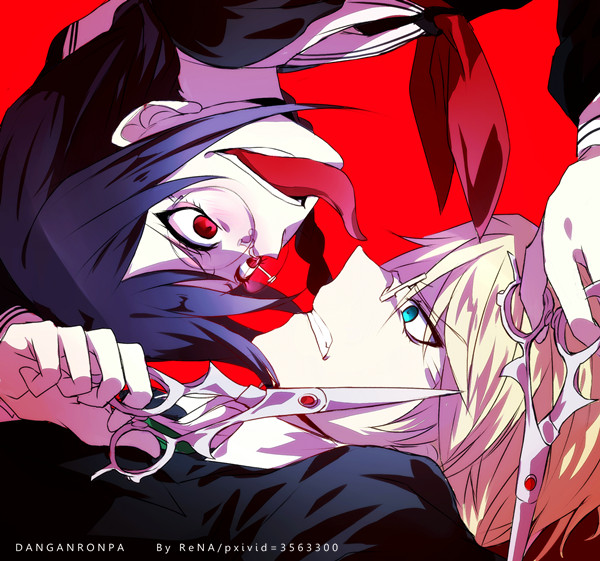 10s, 1boy, 1girl, artist_name, blonde_hair, blue_eyes, braid, brown_hair