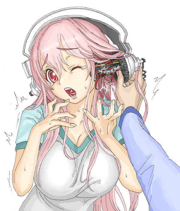 1girl, android, bad_id, bad_pixiv_id, breasts, cable, electricity, female_focus