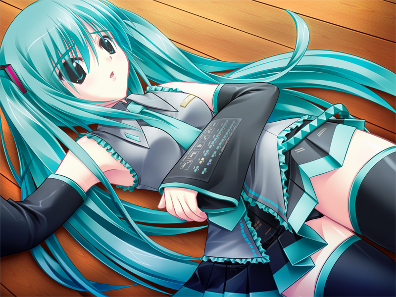 1girl, amino, amino_kohaku, black_theme, female_focus, green_hair, hatsune_miku, long_hair