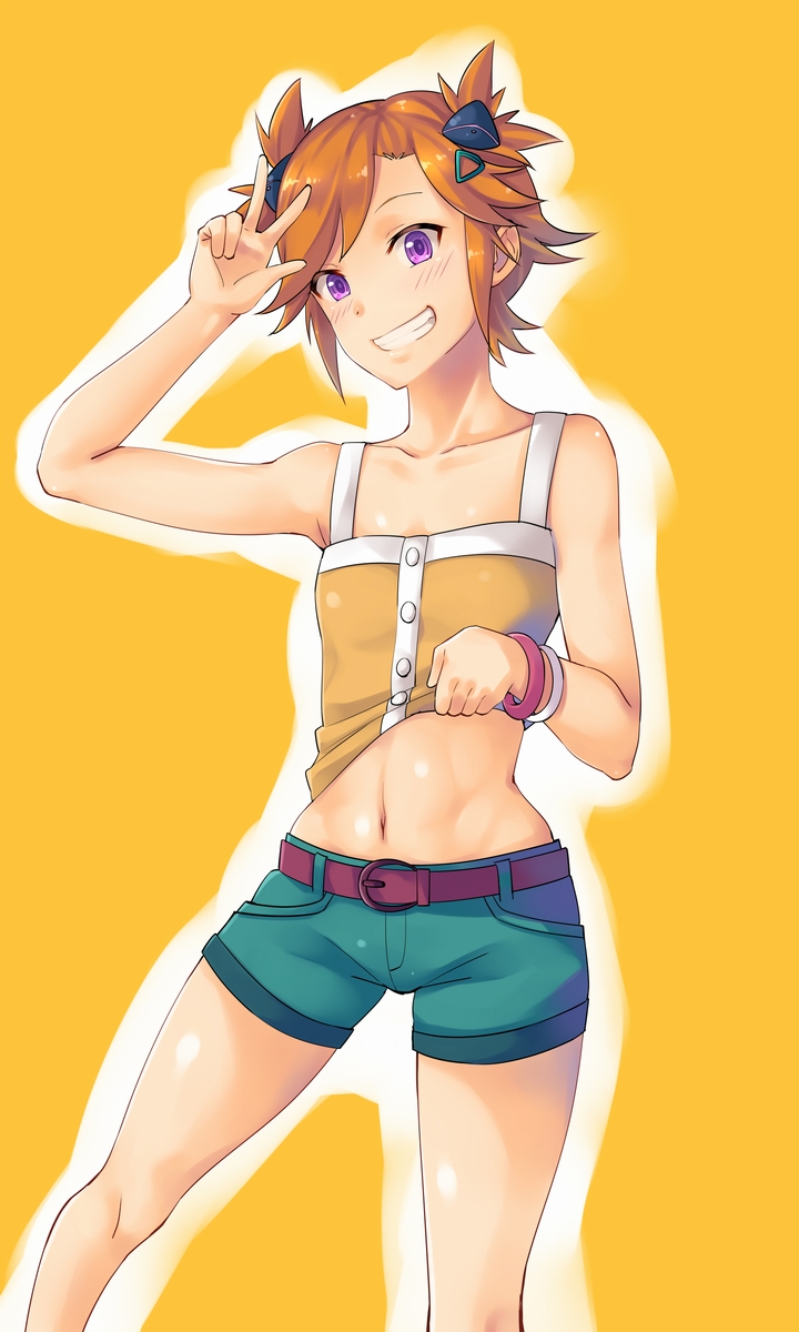 10s, 1girl, arios_(orochi_yuta), bare_shoulders, belt, black_hair, blouse, captain_earth