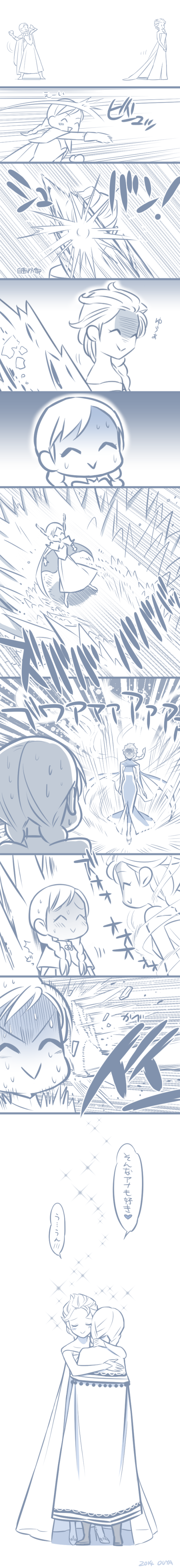 2girls, absurdres, anna_(frozen), blush, comic, disney, dress, elsa_(frozen)