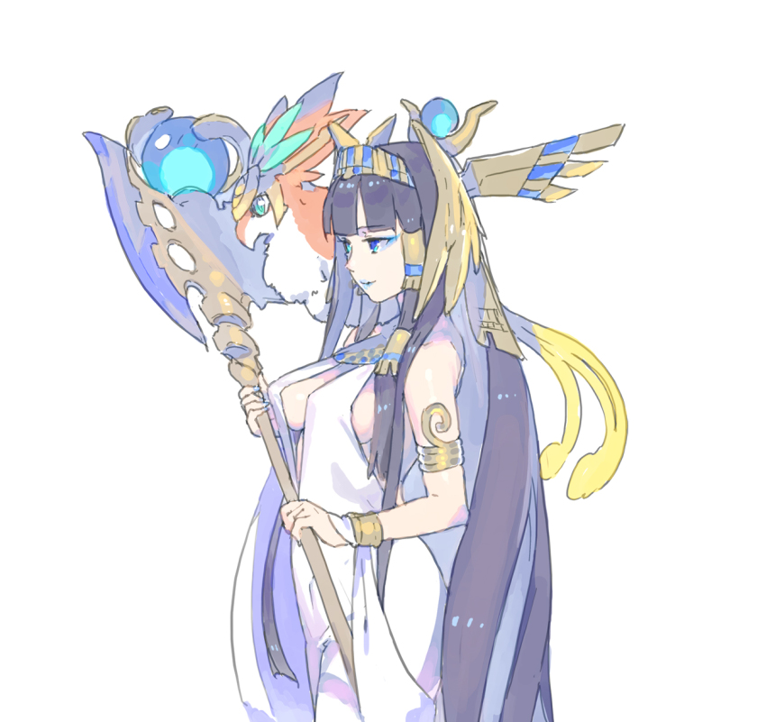 1girl, black_hair, breasts, enkyo_yuuichirou, female_focus, highres, hime_cut, horus_(p&amp;d)