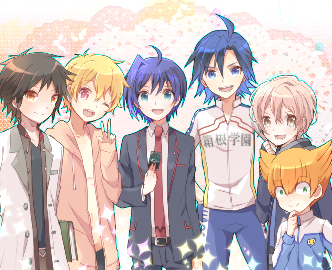 10s, 6+boys, ahoge, blonde_hair, blue_hair, brown_hair, cardfight!!_vanguard, crossover