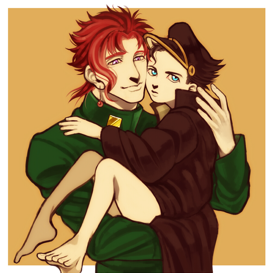 2boys, age_regression, cheek-to-cheek, hat, heads_together, jirou_(satsuma0083), jojo_no_kimyou_na_bouken, kakyoin_noriaki
