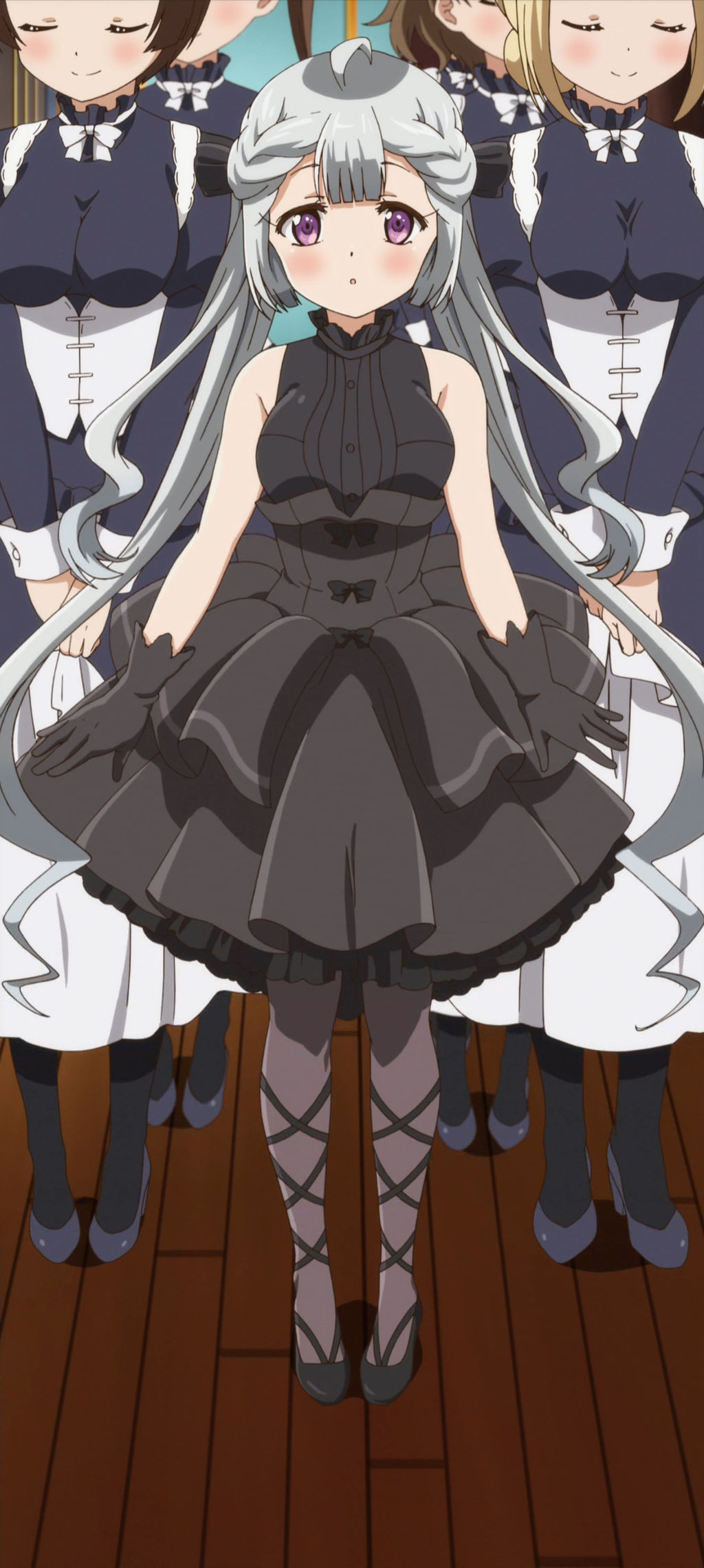 10s, hakua_berserker_bladefield, highres, kanojo_ga_flag_wo_oraretara, long_hair, maid, multiple_girls, pantyhose