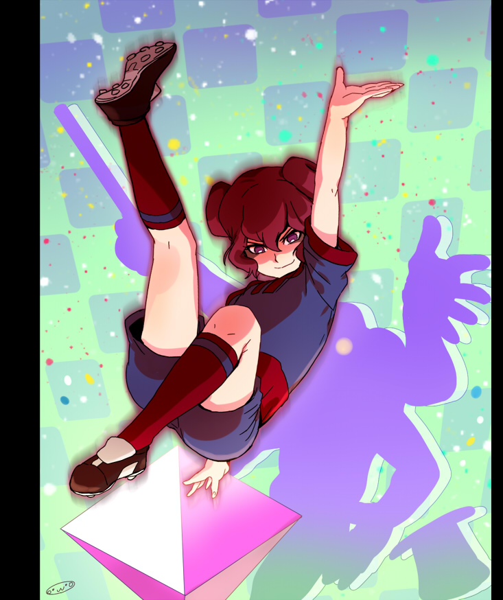 1boy, bad_id, bad_pixiv_id, double_bun, donut_hair_bun, extra_arms, full_body, hair_bun, hat, inazuma_eleven_(series), inazuma_eleven_go, kijutsuma_purim, male_focus, mannouzaka, mitsuyoshi_yozakura, mizuhara_aki, pillarboxed, silhouette, soccer_uniform, solo, sportswear, top_hat, trap, wand