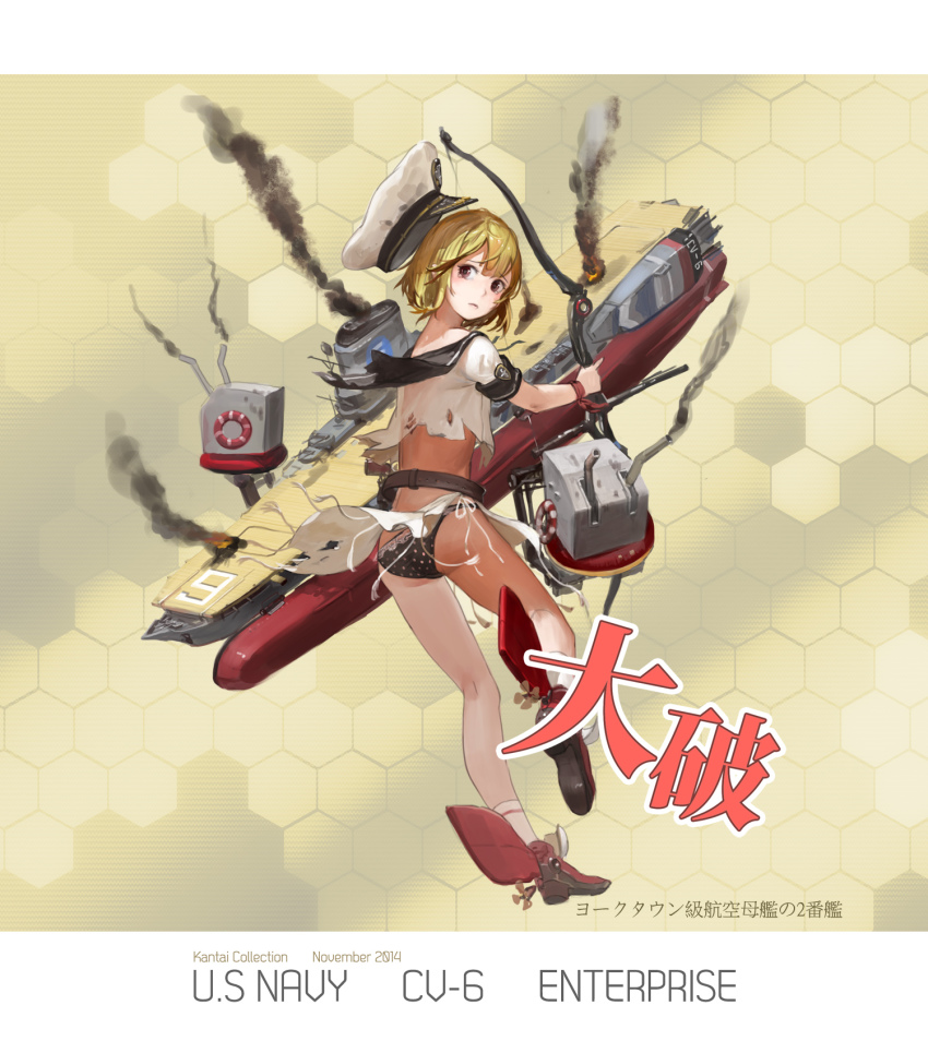 10s, 1girl, black_panties, blonde_hair, bow_(weapon), character_name, copyright_name, enterprise_(pacific)