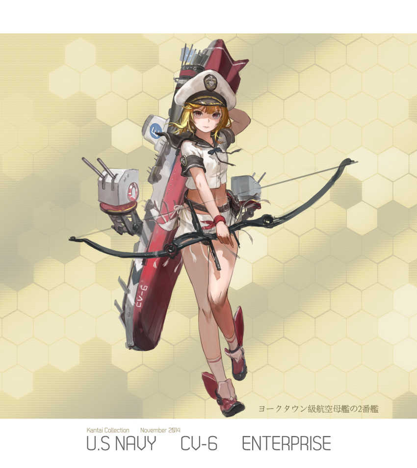 10s, 1girl, arrow_(projectile), blonde_hair, bow_(weapon), character_name, copyright_name, enterprise_(pacific)