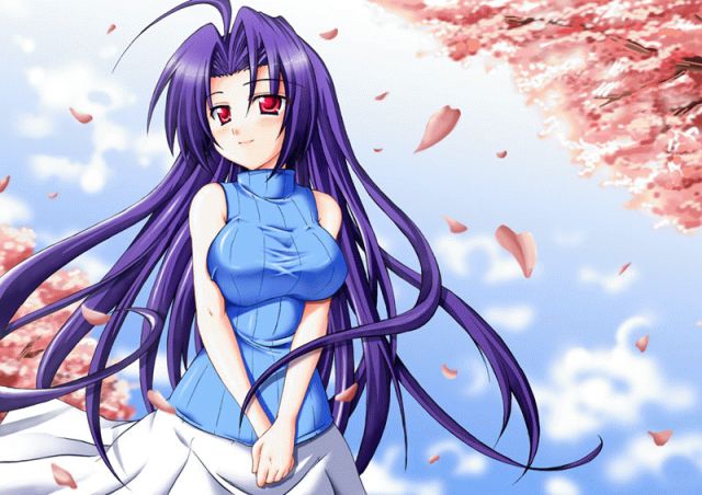 00s, bare_shoulders, blue_hair, blush, breasts_squeezed_together, breasts, cherry_blossoms, idolmaster