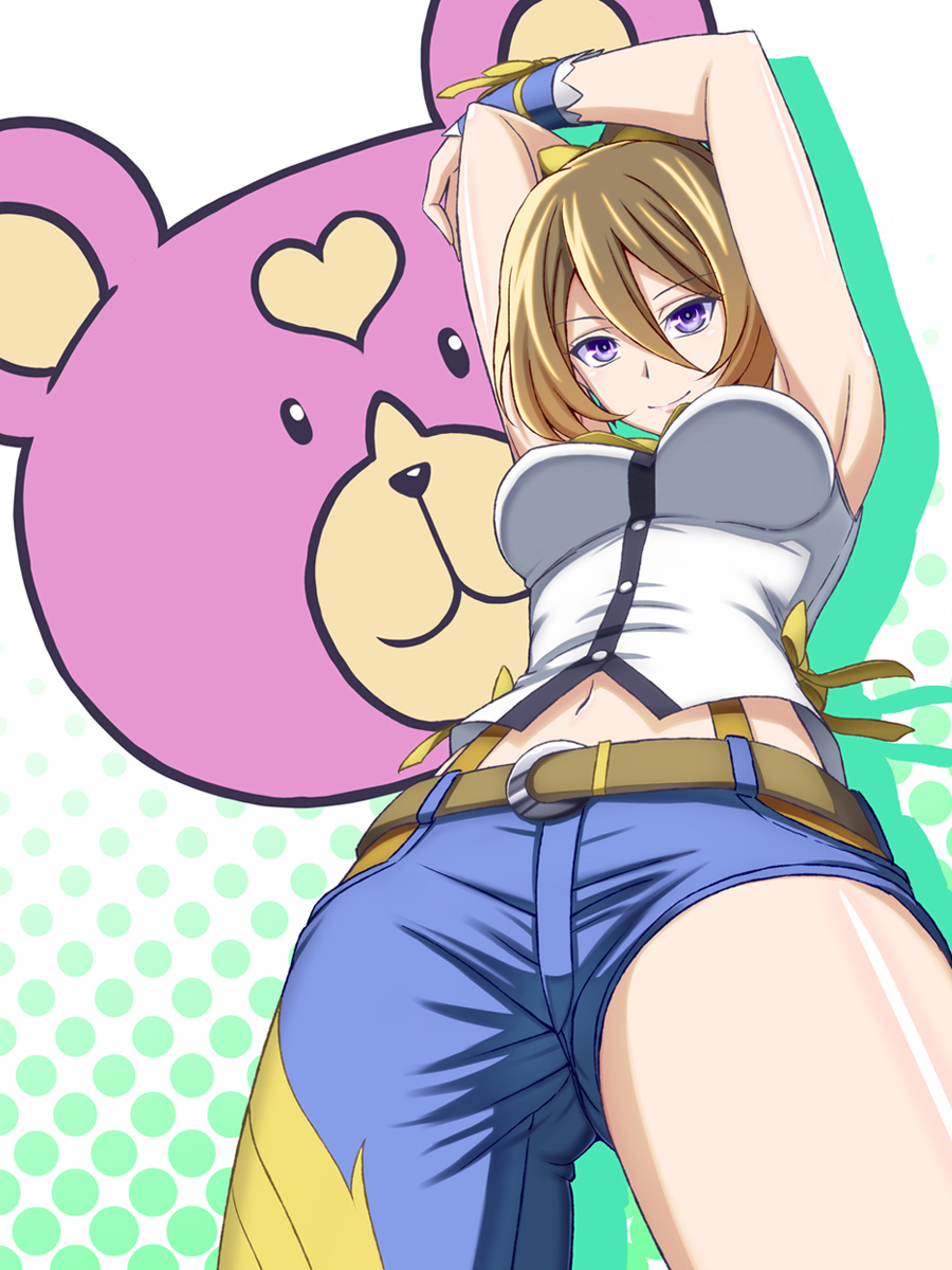 10s, 1girl, aoki_hagane_no_arpeggio, arm_behind_head, asymmetrical_clothes, brown_hair, female_focus, h-new