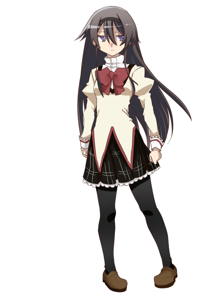 10s, 1girl, akemi_homura, bad_id, bad_pixiv_id, black_hair, black_pantyhose, bow