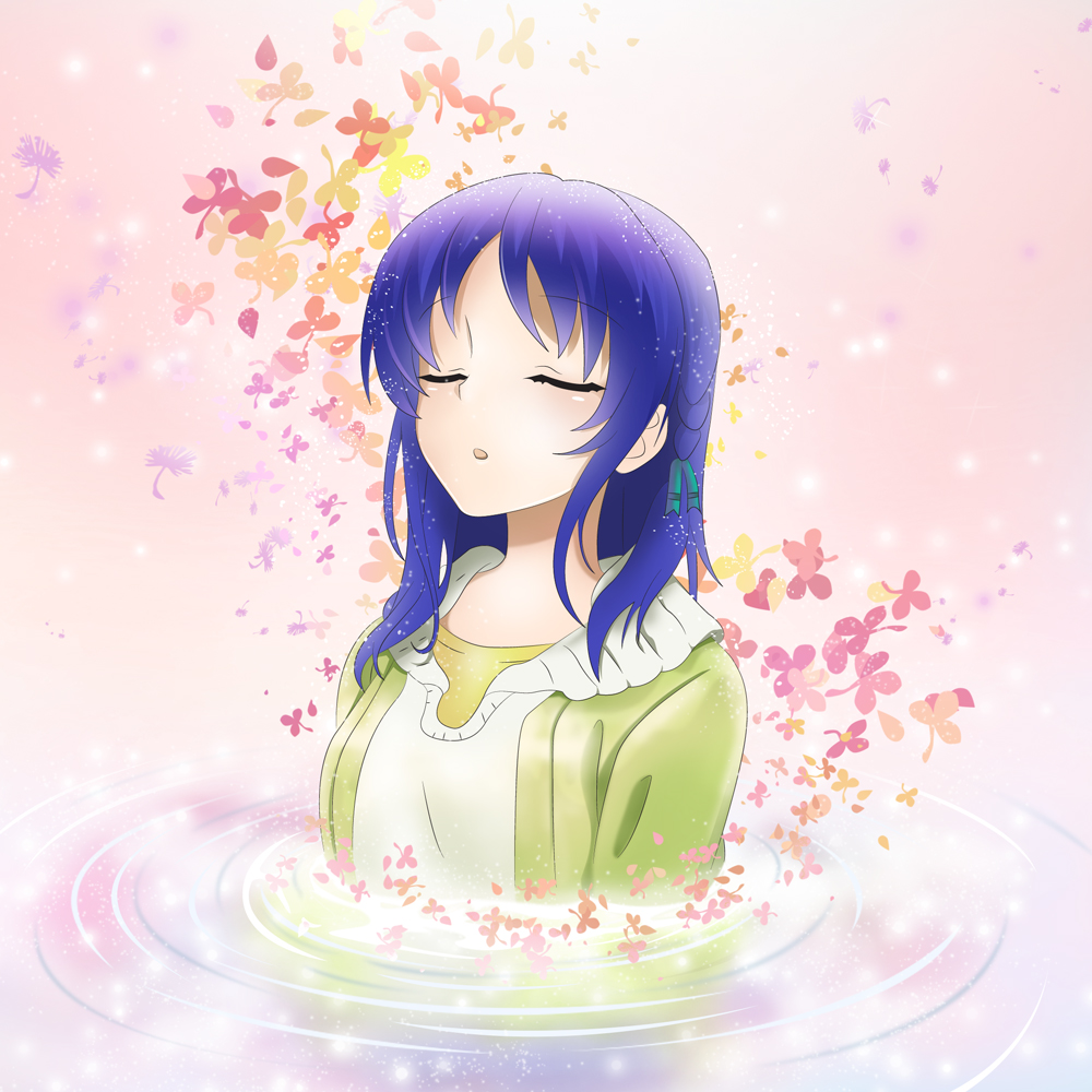 10s, 1girl, blue_hair, closed_eyes, female_focus, hiradaira_chisaki, in_water, long_hair, nagi_no_asukara, pogadz, solo