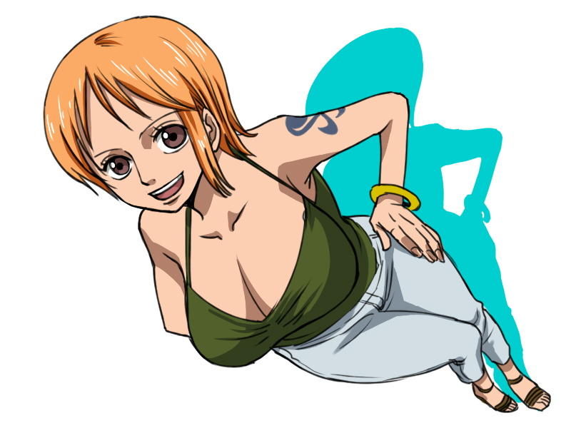 breasts, brown_eyes, cleavage, curvy, feet, hand_on_own_hip, kuri_(pienu), large_breasts