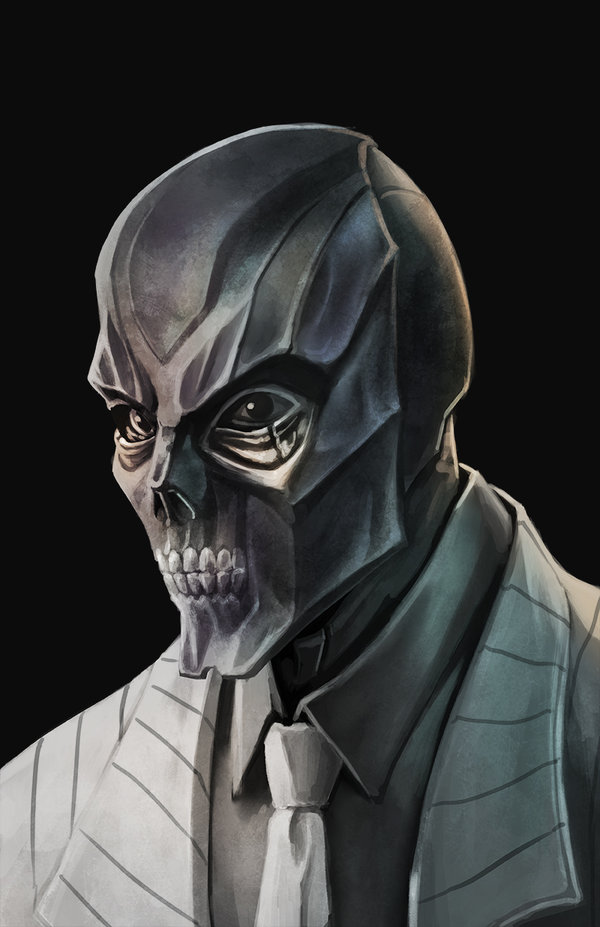 1boy, batman_(series), black_mask_(batman), dc_comics, formal_clothes, mahenbu, male_focus, mask, necktie, portrait, solo, suit