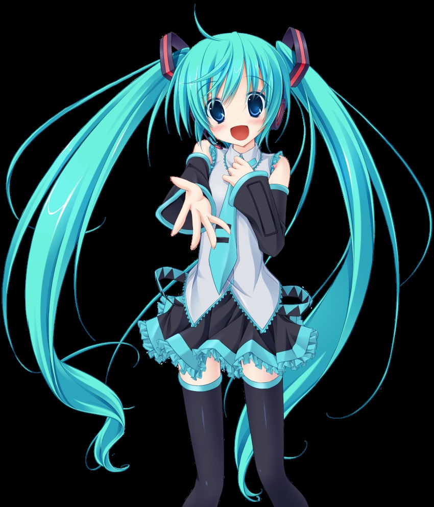 1girl, akawata, aqua_eyes, aqua_hair, blush, colorized, detached_sleeves, female_focus