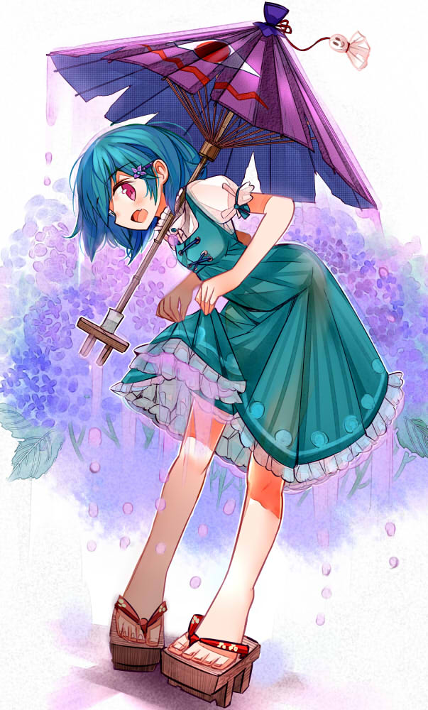1girl, adapted_costume, blue_eyes, blue_hair, blush, dress, dress_shirt, dripping