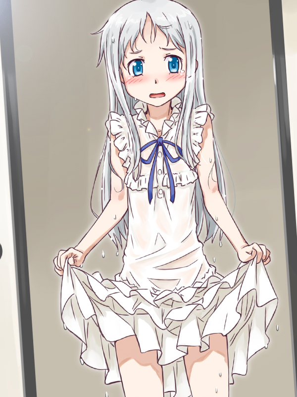 10s, 1girl, ano_hi_mita_hana_no_namae_wo_bokutachi_wa_mada_shiranai., blue_eyes, blush, dress, female_focus, honma_meiko