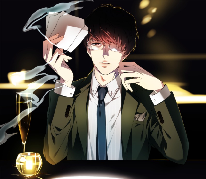 1boy, brown_hair, formal_clothes, glass, glasses, mozu_(tv_series), mtktc, necktie