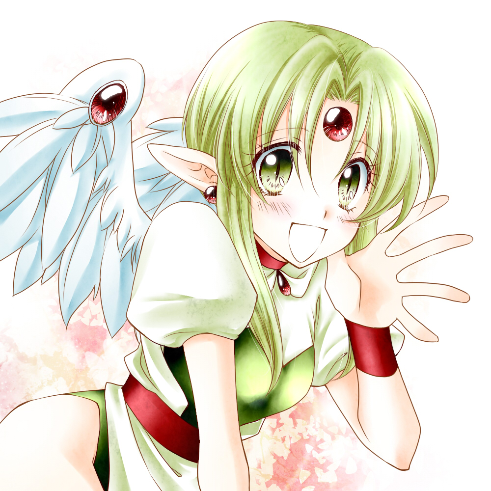 1990s_(style), 1girl, :d, angel, angel_wings, bad_id, bad_pixiv_id, earrings