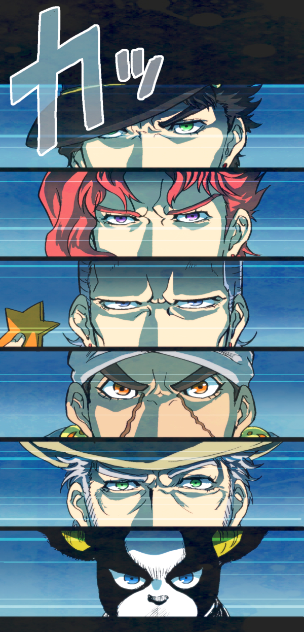 5boys, blue_eyes, brown_eyes, dark-skinned_male, dark_skin, dog, eye_focus, green_eyes