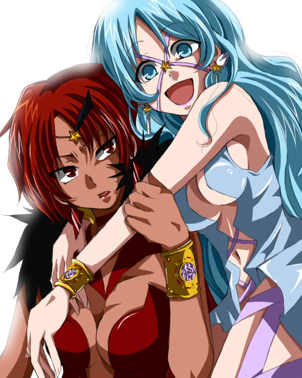 2girls, armlet, bishoujo_senshi_sailor_moon, bishoujo_senshi_sailor_moon_stars, blue_eyes, blue_hair, breasts, cleavage