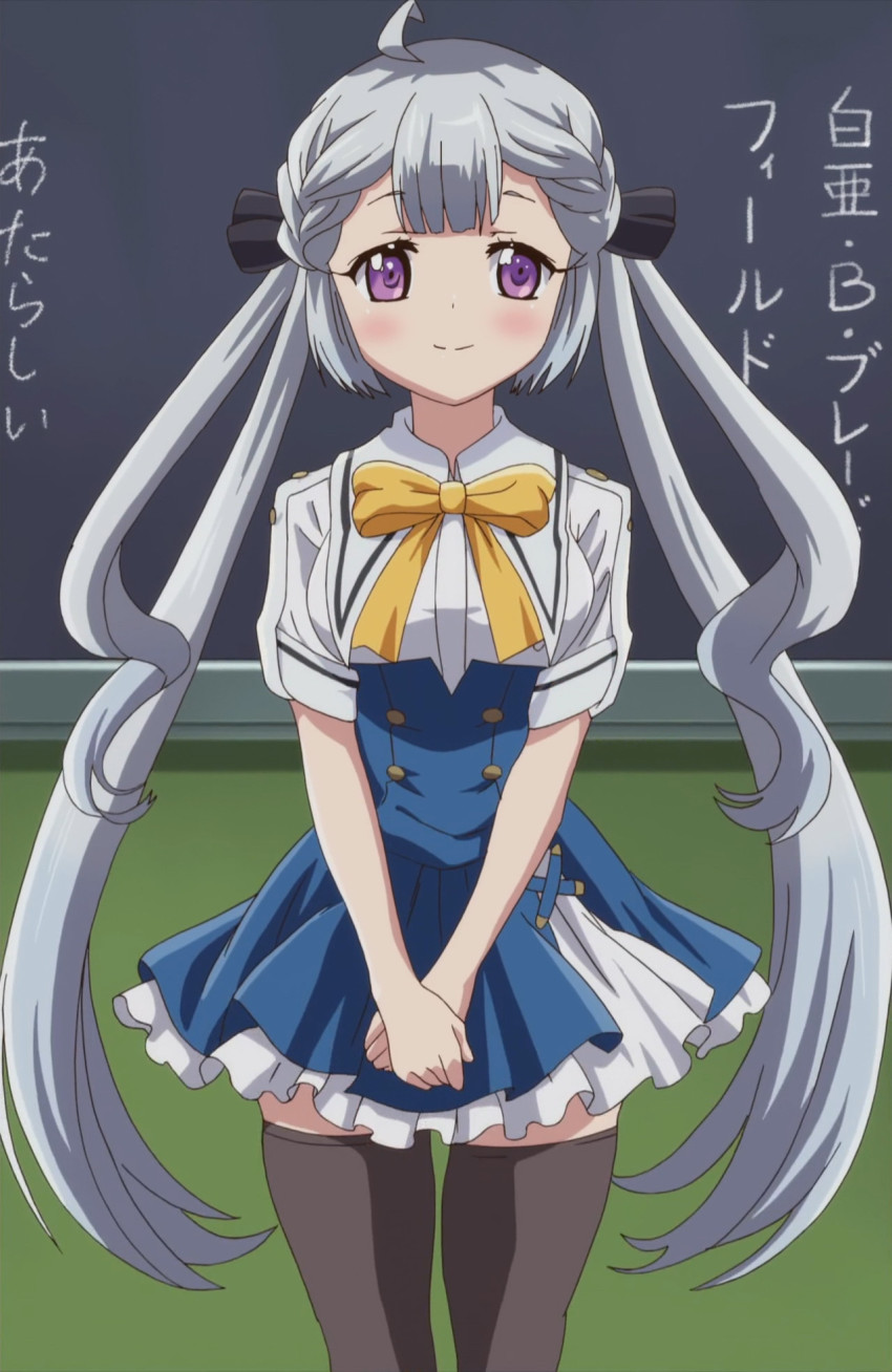 10s, blush, hakua_berserker_bladefield, highres, kanojo_ga_flag_wo_oraretara, pleated_skirt, purple_eyes, screencap