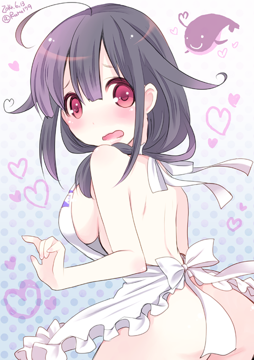 10s, 1girl, aikawa_ruru, apron, ass, back, blush, breasts