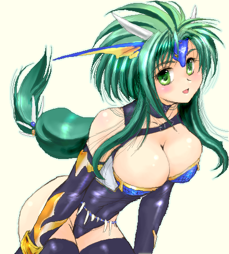 1girl, breasts, cosplay, female_focus, final_fantasy, final_fantasy_v, green_hair, jochuu-san