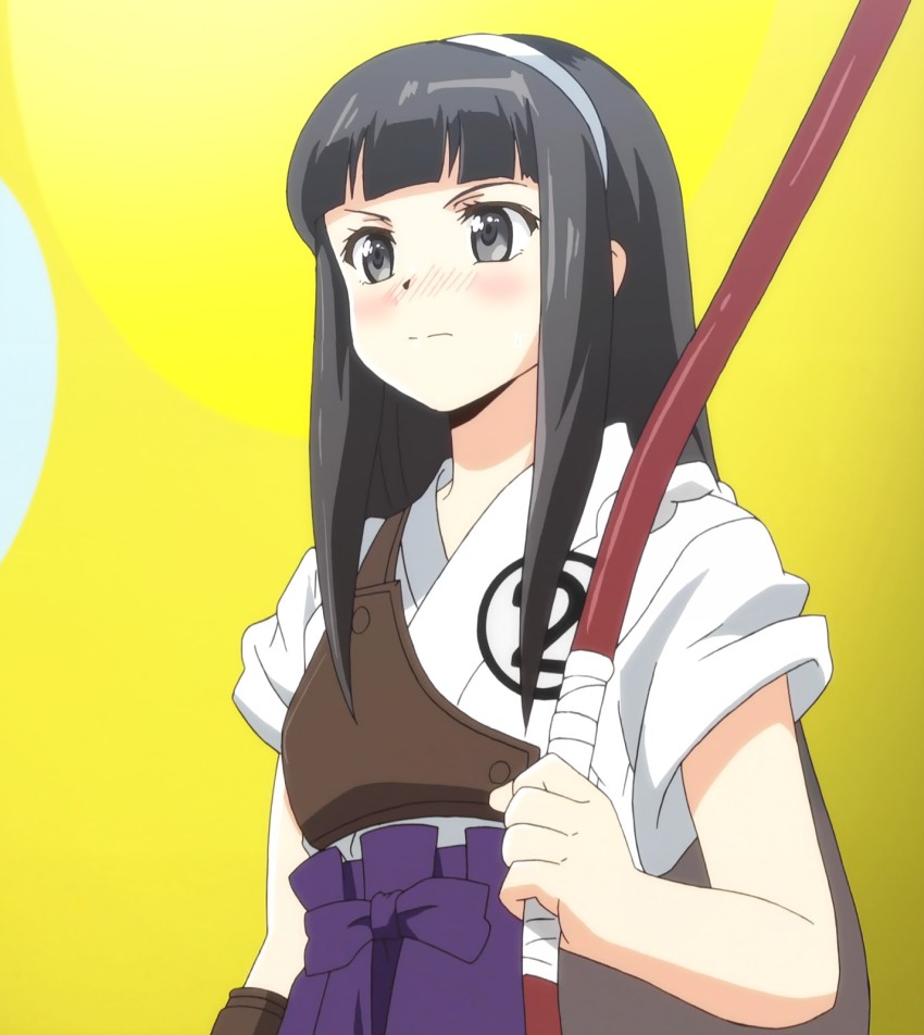 10s, anime_screenshot, black_eyes, black_hair, blush, bow, eiyuuzaki_rin, headband